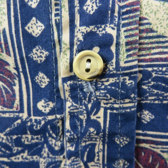 RJC Hawaiian Shirt Mens L Aloha Blue Fish Floral 100% Cotton Made in Hawaii - Picture 5 of 10